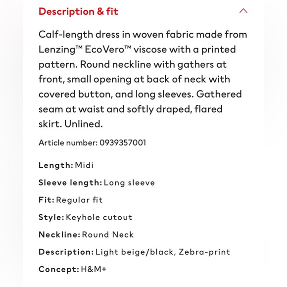 H&M calf length animal print smock dress 🦓 long sleeve 💫 black & cream 🦓 - Picture 6 of 6